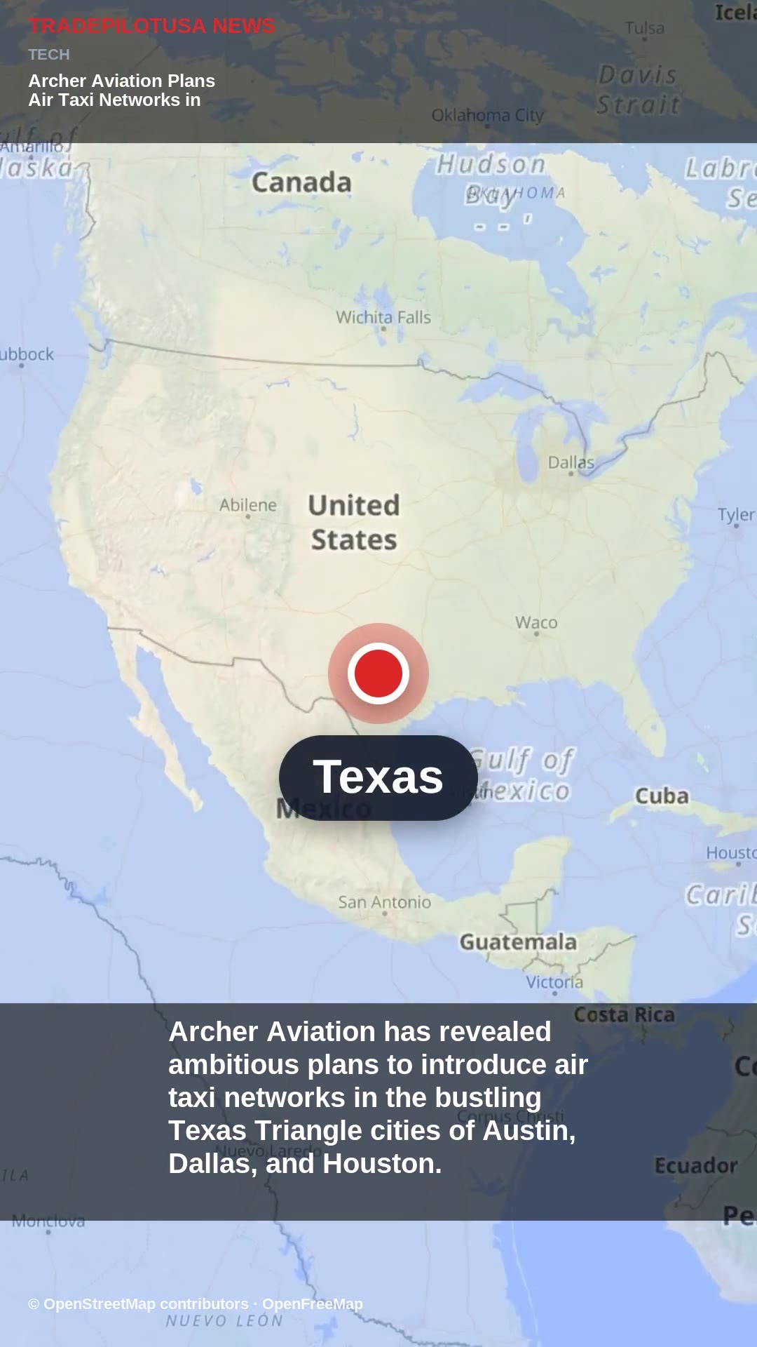 Archer Aviation Plans Air Taxi Networks in Texas Triangle