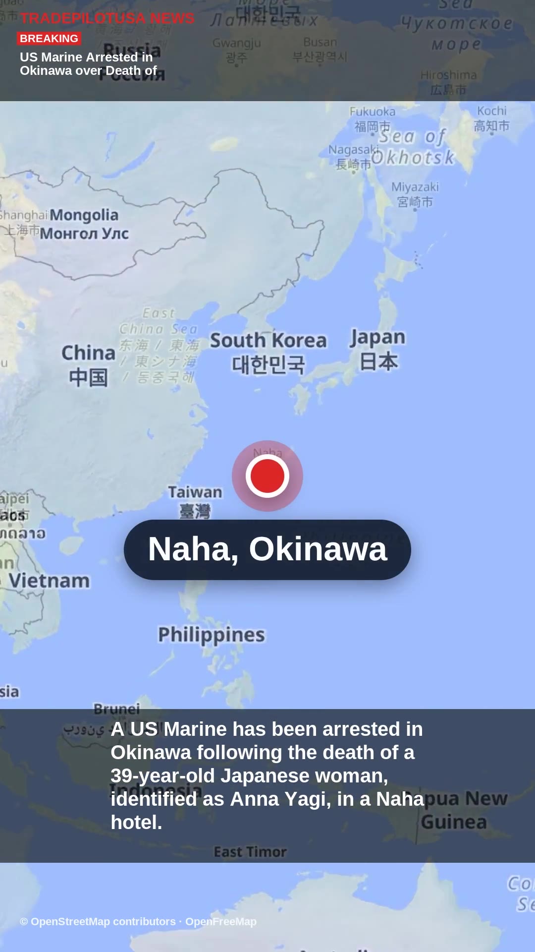 US Marine Arrested in Okinawa over Death of Japanese Woman