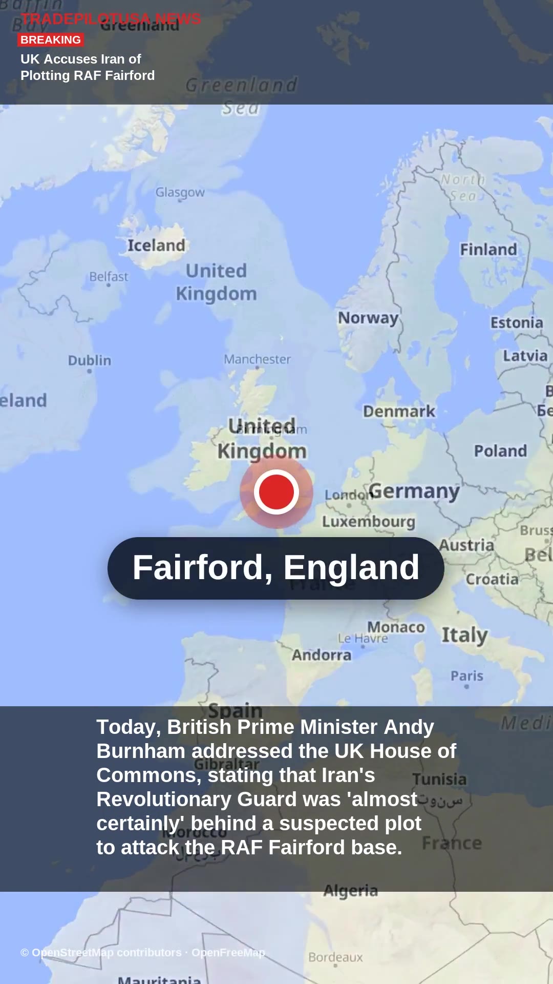 UK Accuses Iran of Plotting RAF Fairford Attack