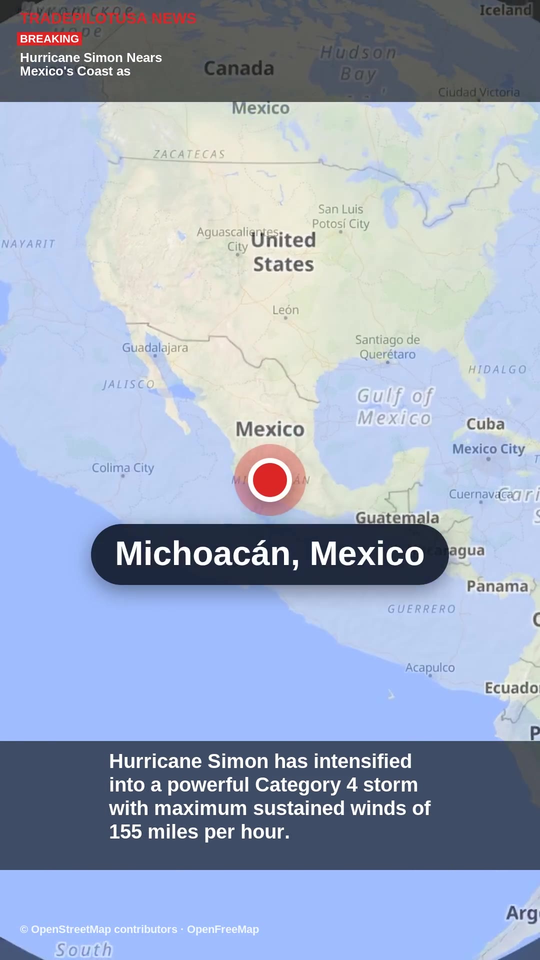 Hurricane Simon Nears Mexico's Coast as Category 4 Storm
